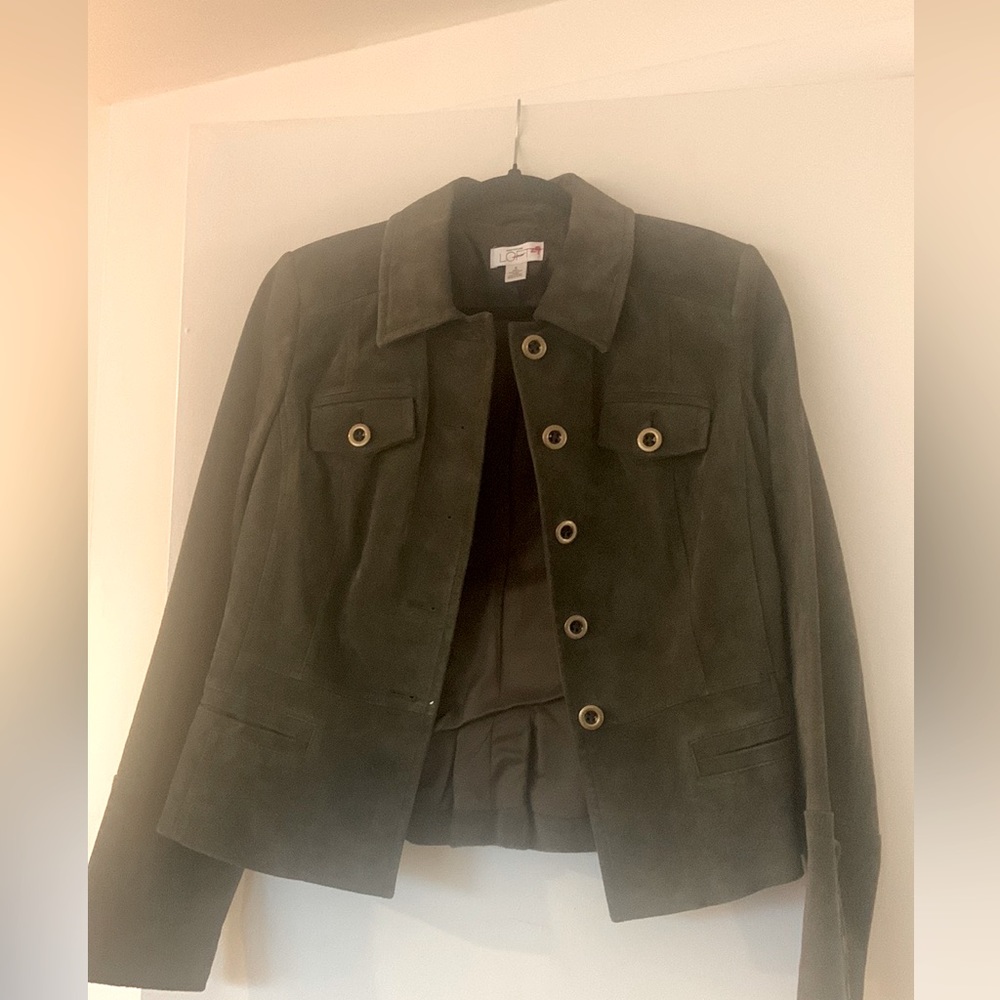ANN TAYLOR LOFT. Women's Olive Green Suede Leather jacket Size 6